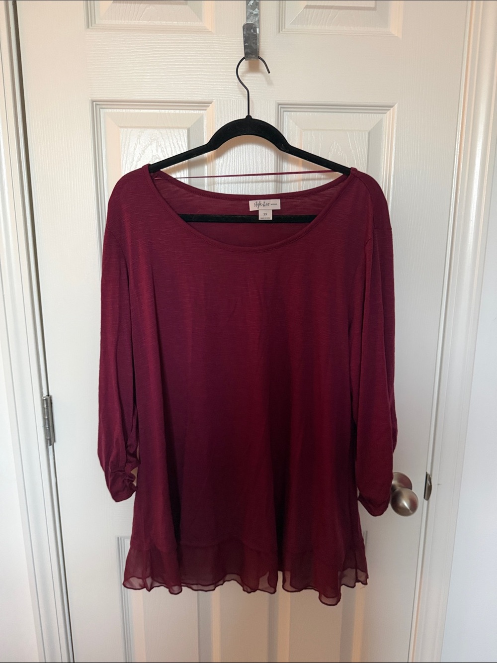 Style & Co. Wine Scoop Neck Long Sleeve Blouse